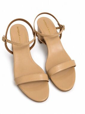 Margaux Nude Tan Leather Ankle Strap Block Heel Sandals